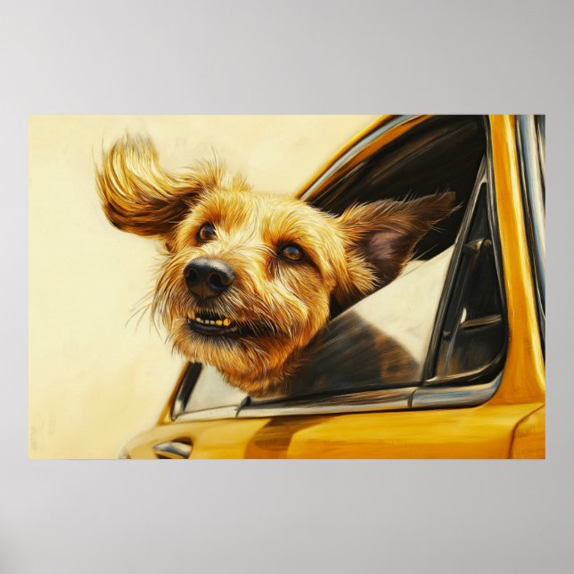 Poster Jouer Chien Profitant De Voiture Ride Art (Devant)