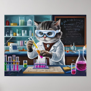 Poster Jouer scientifique de chats en laboratoire