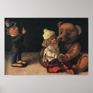 Poster Jouets de Noël, poupée et ours en peluche