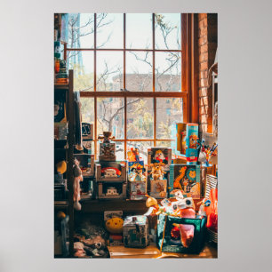 POSTER JOUETS PLEINS ASSORTIS SUR PLATEAU EN BOIS BROWN