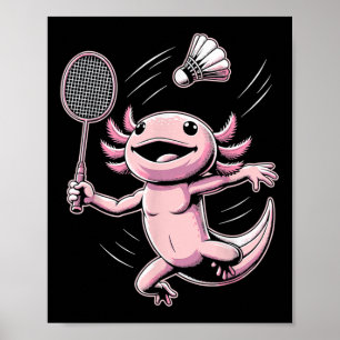 Poster Joueur de badminton axolotl navette sport