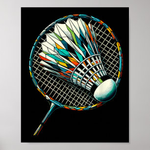 Poster Joueur de badminton en polygone art Navette Badmin