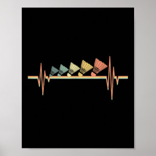 Poster Joueur de badminton Rythme cardiaque rétro - Sport