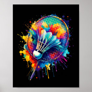 Poster Joueur de badminton Splash Art Coloré Navette Badm