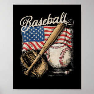 Poster Joueur de baseball avec drapeau américain Batteur