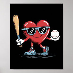 Poster Joueur de baseball de coeur amusant Valentines Day