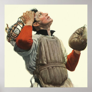 Poster Joueur de baseball de sport vintage, regardant ver