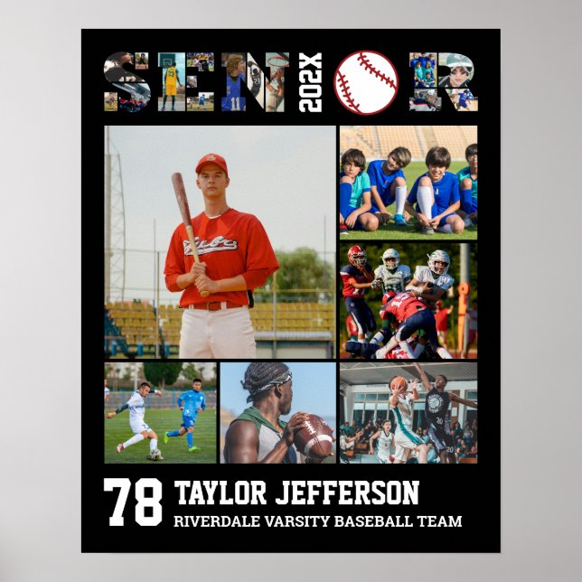 Poster Joueur de baseball sport de nuit senior Collage ph (Devant)