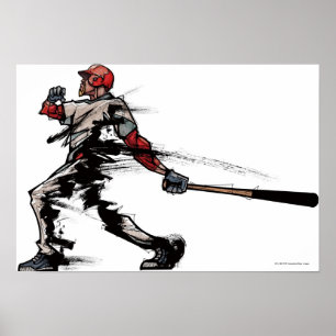 Poster Joueur de baseball tenant batte, vue latérale