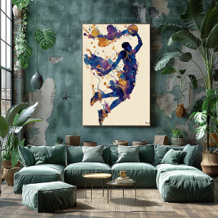 Poster Joueur de basket-ball à l'encre fluide abstraite –