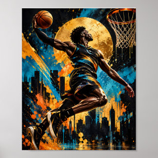 Poster Joueur de basket-ball abstrait s'envolant vers le 