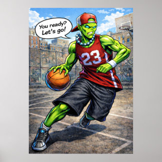 Poster Joueur de basket-ball Alien Urbain - Illustration 