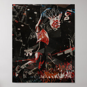 Poster Joueur de basket-ball en dunk épique collage