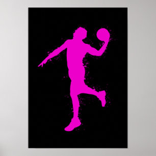 Poster Joueur de basket-ball Magenta - Aquarelle abstrait