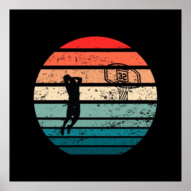 Poster Joueur de basket-ball slunk coucher de soleil rétr (Devant)