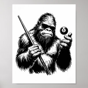 Poster Joueur de billard Bigfoot - Funny Sasquatch Billia