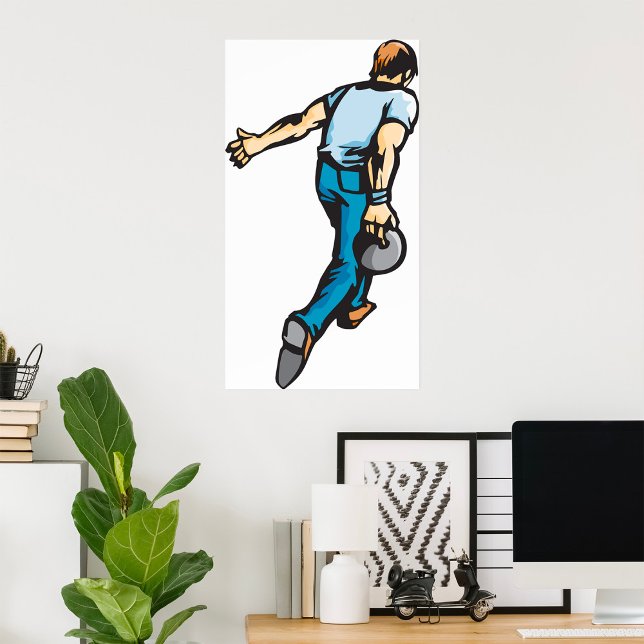 Poster Joueur de bowling rétro lancer la balle (Créateur téléchargé)