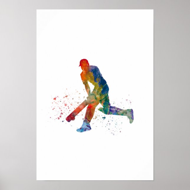 Poster Joueur de cricket à l'aquarelle (Devant)