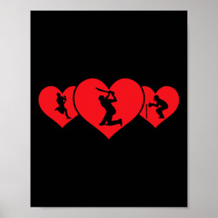Poster Joueur de cricket de jeu de cœur rouge amour drôle