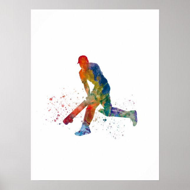 Poster Joueur de cricket en aquarelle (Devant)