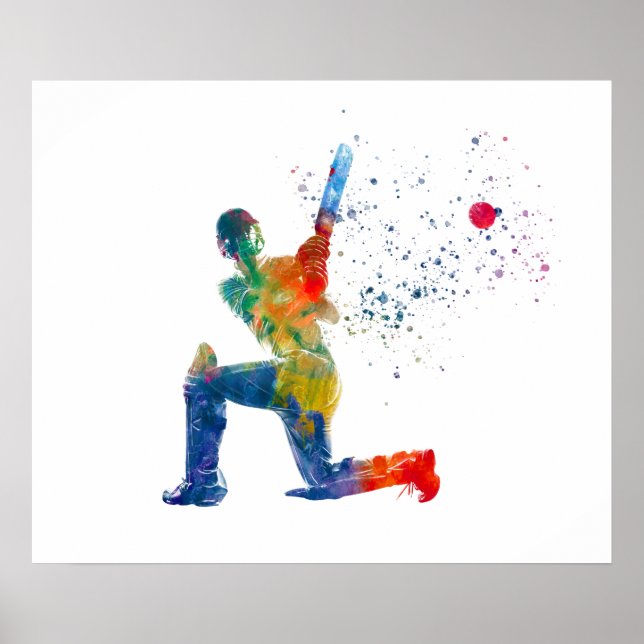 Poster Joueur de cricket en aquarelle (Devant)