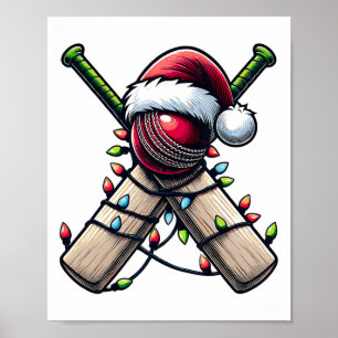Poster Joueur de cricket Équipe Chapeau de Noël Xmas
