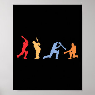 Poster Joueur de cricket Silhouette rétro de cricket Cric