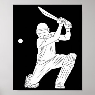 Poster Joueur de cricket silhouette Tsman Cricketeers Tte