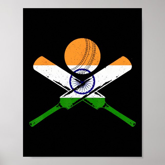 Poster Joueur de cricket vintage Inde Drapeau Indien Cric (Devant)