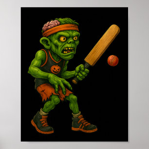 Poster Joueur de cricket zombie effrayant conception de f
