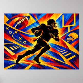 Poster Joueur de football américain en action silhouette