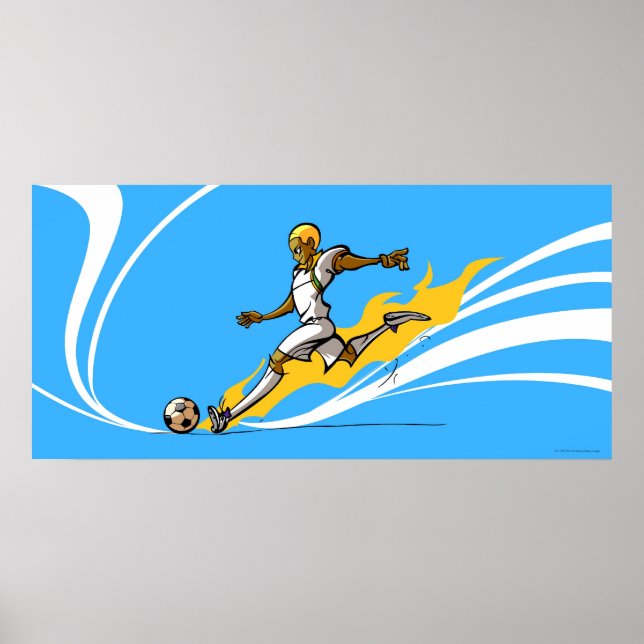 Poster Joueur de football botter un ballon de football (Devant)