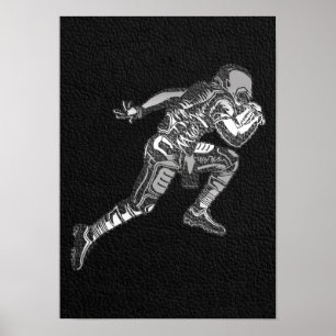 Poster Joueur de football courant Quarterback Noir Argent