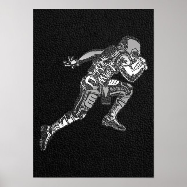 Poster Joueur de football courant quarterback noir argent (Devant)