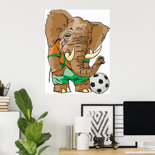 Poster Joueur de football éléphant Funny Sport animal