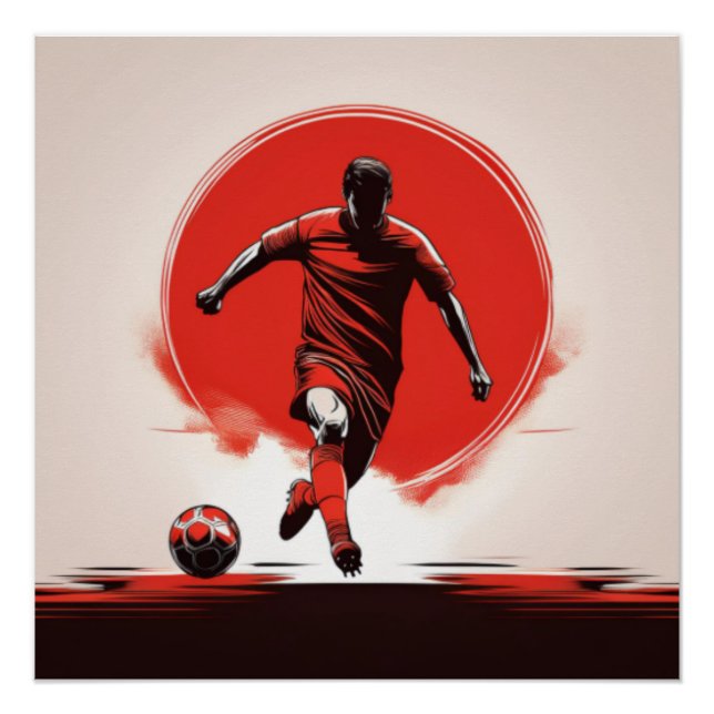 Poster Joueur de football en action rouge (Devant)