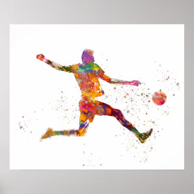 Poster Joueur de football en aquarelle (Devant)