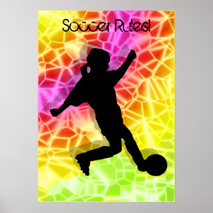 Poster Joueur de football et mosaïque fluorescente