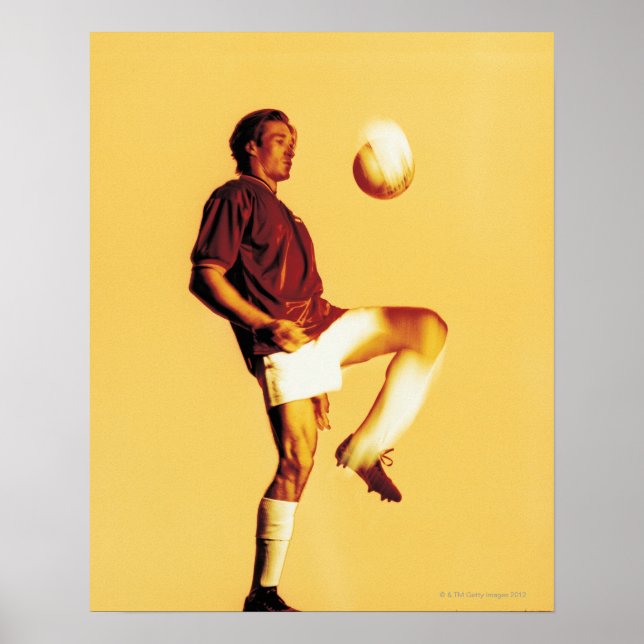 Poster joueur de football rebondissant la balle du genou (Devant)