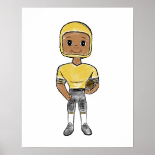 Poster joueur de football vintage rétro noir jaune simple
