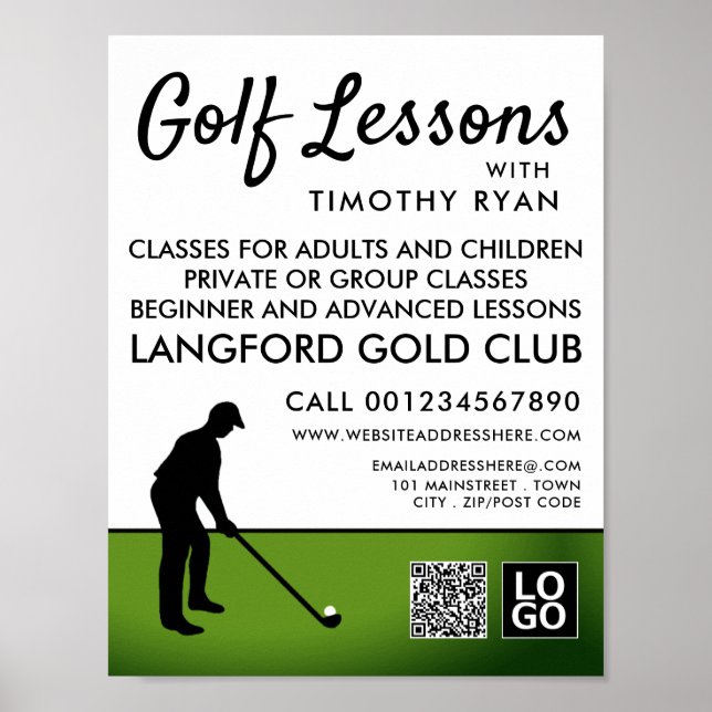 Poster Joueur de golf Silhouette, GoIf Leçon de publicité (Devant)