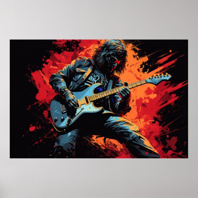 Poster Joueur de guitare Musique Peinture Art Décor Abstr (Devant)