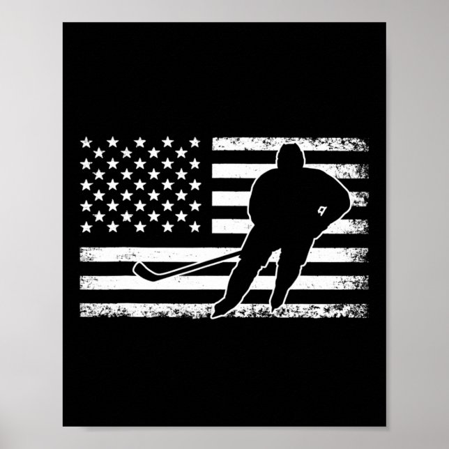 Poster Joueur de hockey américain Drapeau de glace Hockey (Devant)