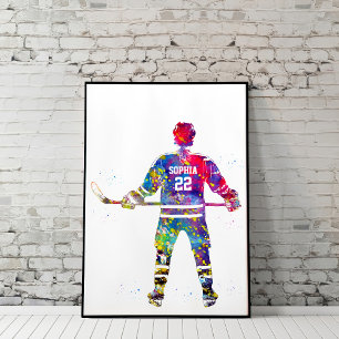 Poster Joueur de hockey coloré