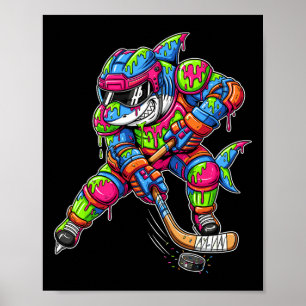 Poster Joueur de hockey coloré Shark Ice Cream Drip