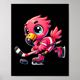 Poster Joueur de hockey flamant rose amateur d'oiseaux Ho