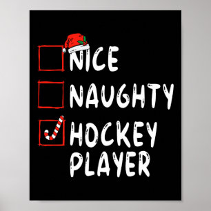 Poster Joueur de hockey Naughty Noël Santa Hat Boy