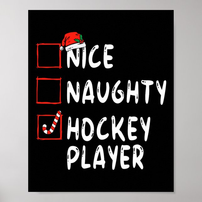 Poster Joueur de hockey Naughty Noël Santa Hat Boy (Devant)
