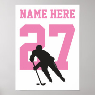 Poster Joueur de hockey personnalisé Nombre Filles roses