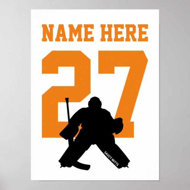 Poster Joueur de hockey personnalisé Numéro Orange (Devant)
